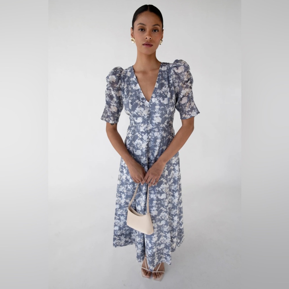 OAK + FORT Floral Maxi Dress in Blue and White